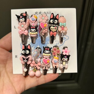 Kuromi 2 Cartoon Nail Art Handmade Cute Patch Kuromi Sweet Cool Wearable Manicure Removable Nails