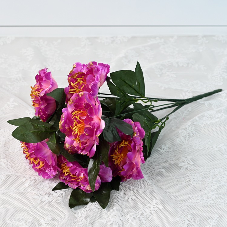 Simulación de flores de peonía al por mayor 7 flores falsas de peonía dorada flores flores falsas flores flores flores de seda decoración de boda simulación
