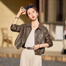 真皮皮衣短款专柜春秋小个子女士外套绵羊皮上衣宽松休闲女装代发