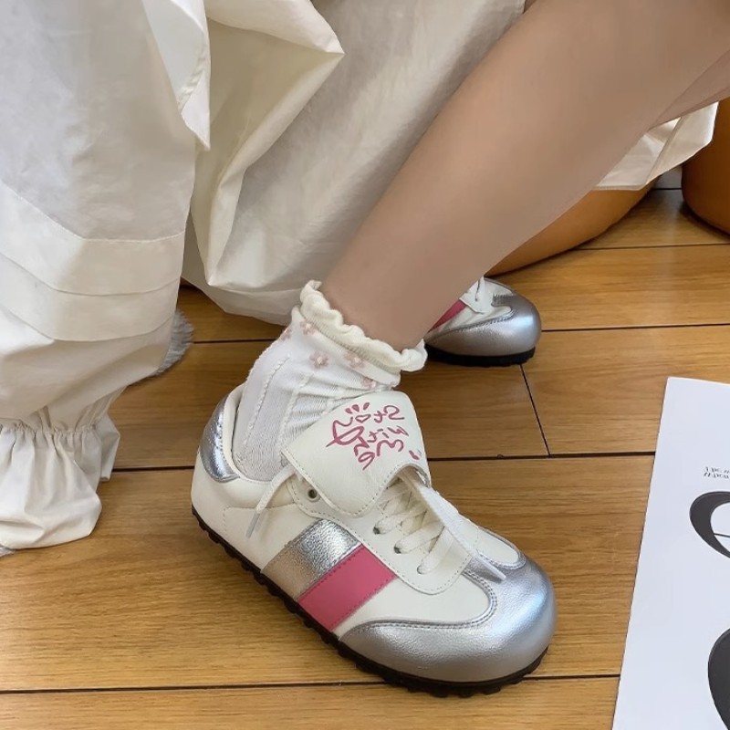 Halb gekochte Käse-Puffschuhe ~ lange Zunge, Schnürschuhe, deutsche Trainingsschuhe, hässliche und süße Freizeitsportschuhe, kleine weiße Schuhe für Mädchen_voghion.com