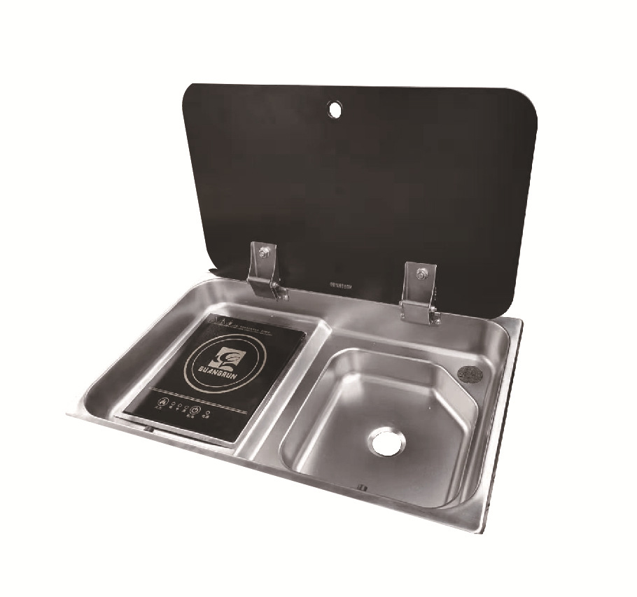 Estufa de gas para RV Accesorios para RV con tapa de vidrio Estufa de gas para yate con fregadero derecho GR-903