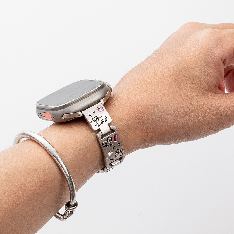 Suitable for Apple Watch Applewatch S11 Strap Metal Sports Popular Cute Cat and Dog Utral23S