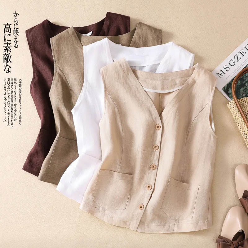 New Chinese Style National Style Women's Linen Vest Summer Thin High-end 2025 New Outfit Fashionable Waistcoat Women's Vest