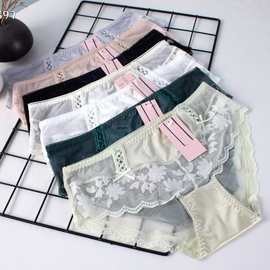 三条盒装！新款女式轻奢蕾丝性感镂空中腰三角内裤