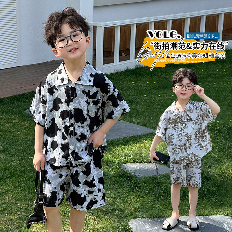 Children's Shirt Set 2026 Summer New Style Floral Short-Sleeve Shorts for Boys and Girls, Short-Sleeve T-Shirt for Toddlers and Kids, Wholesale