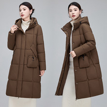 中长款羽绒棉服女冬季妈妈简约宽松时尚修身加厚保暖棉服外套批发