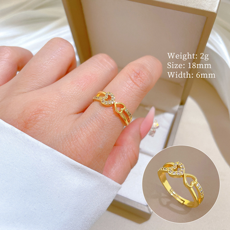 Herzförmiger Print, Damenmode, leicht eingelegter, leichter Luxusring für den Zeigefinger, Ring für Internet-Prominente, kalter Wind_voghion.com