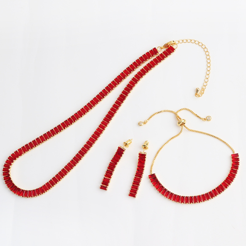 Fashion Square Copper Bracelets Earrings Necklace Inlay Zircon Copper Necklaces