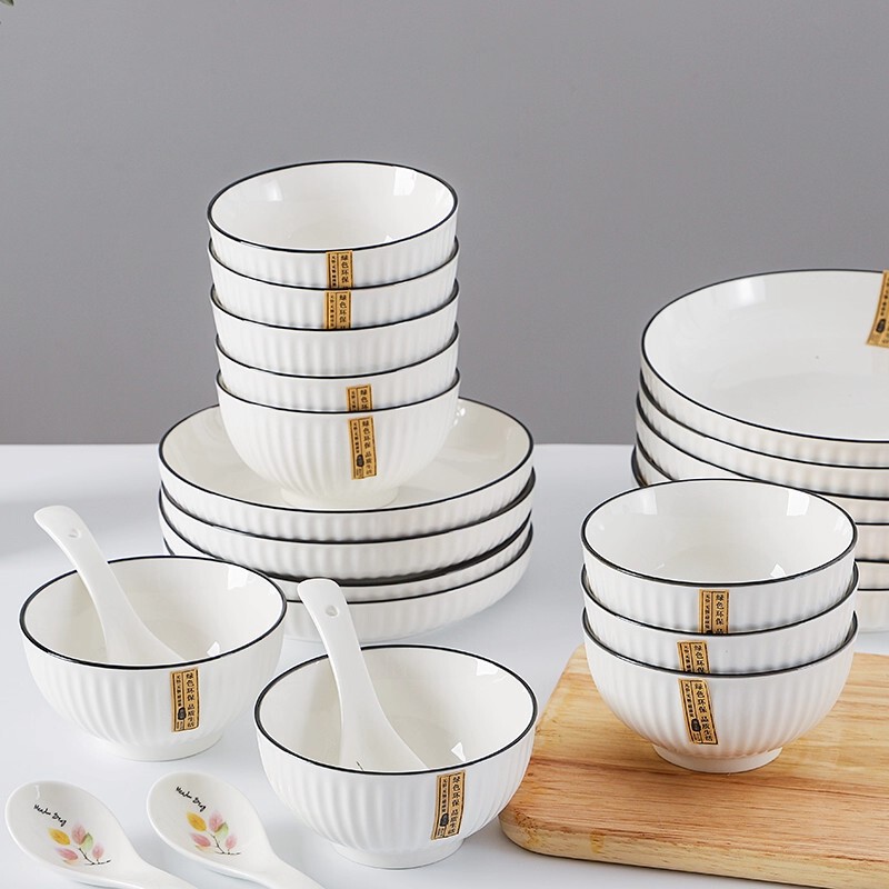 Underglaze Color Jingdezhen Ceramic Tableware Dishes Bowls and Plates Household Dishes Set Microwave Oven Eating Bowls Modern and Simple