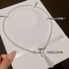 母亲节淡水珍珠项链锁骨链时尚轻奢女吊坠玉髓福豆一款多戴小米连