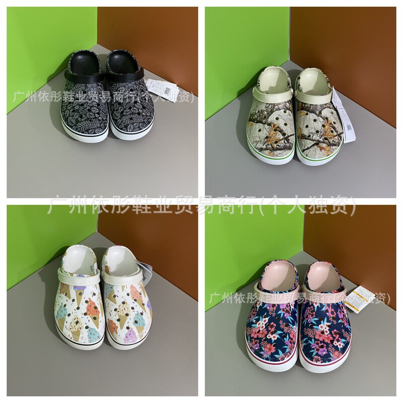 Direct Sale Flat Transfer Printing Clogs for Men and Women Versatile Thick-Soled Beach Shoes Outdoor Height-Increasing Sandals Versatile Style