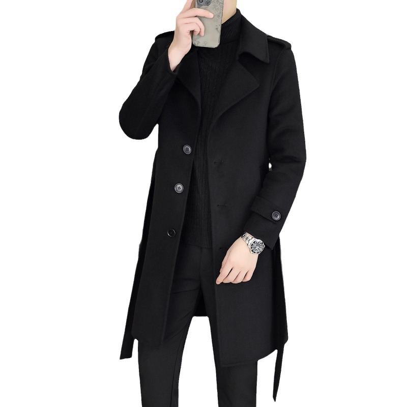 Allthemen Wintermantel voor heren, lang, slim fit, herenjas, winter, zwart, business, wollen jas, 802, lichtgrijs, M