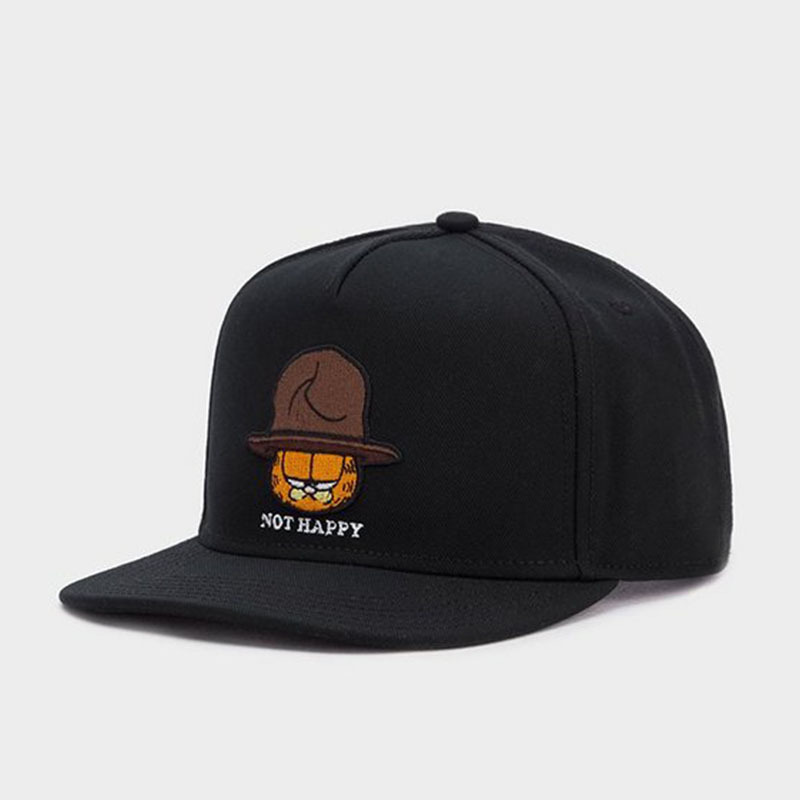 Chapeau de soleil pour adulte, coupe-vent, à bord plat, style hip-hop, avec motif chat noir de dessin animé, idéal pour la randonnée et les échanges internationaux._voghion.com