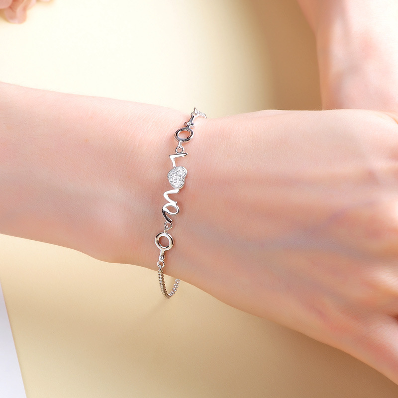 S925 plata esterlina Inglés AMOR pulsera mujer versión coreana simple nicho de diseño pulsera de plata moda joyas de mano versátiles