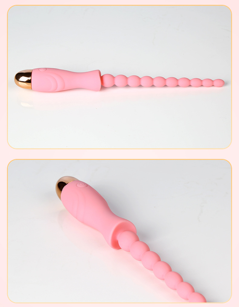 Electric Vibrating Anal Beads Prostate Massager with Button Control, Silicone, Pink — detail image 29