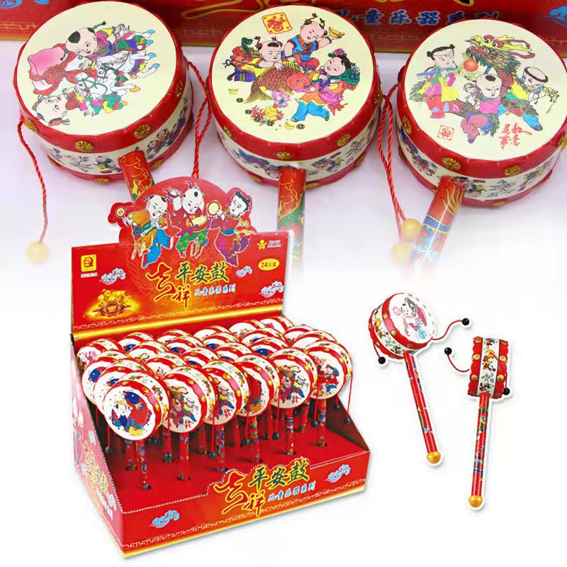 Medium size rattle children's rattle cowhide tambourine wooden wave drum call drum hawking drum handle drum