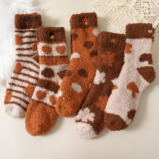 Cross-border e-commerce coral velvet women's socks lint-free thickened warm socks trendy half-side velvet women's sleep socks