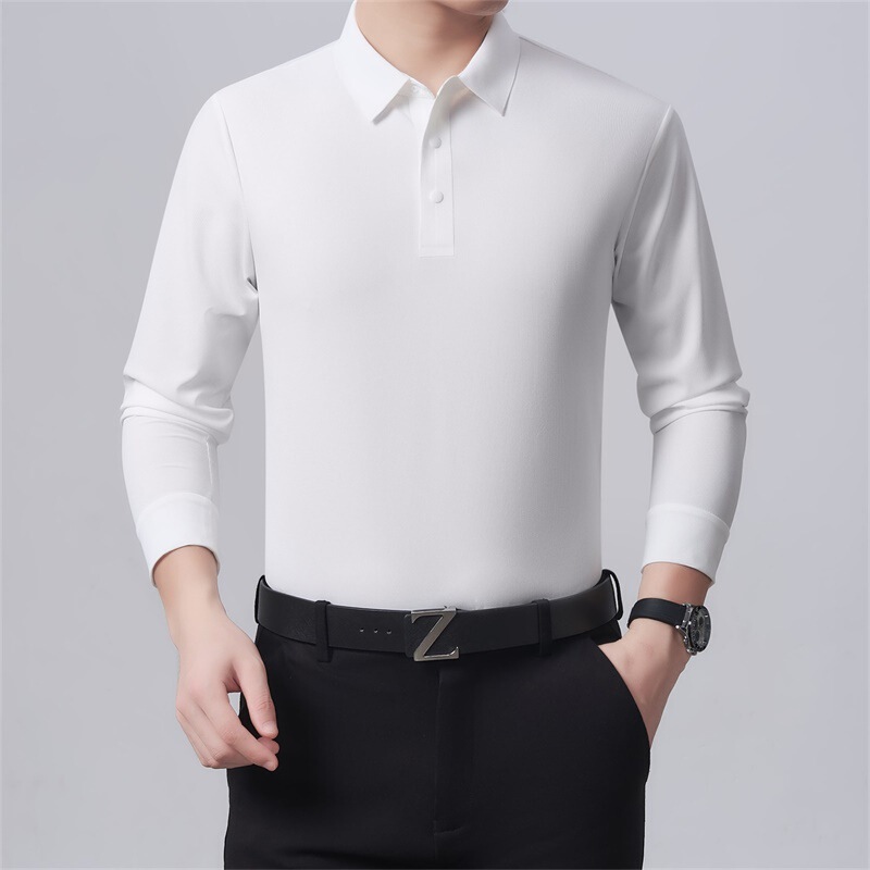 Brand-name men's mulberry silk polo shirt, new casual loose-fit style, suitable for middle-aged men, wrinkle-resistant and seamless, men's casual wear Brand-name men's mulberry silk polo shirt, new casual loose-fit style, suitable for middle-aged men, wrinkle-resistant and seamless, men's casual wear