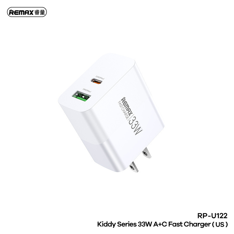 REMAX Enlightenment 33W Dual Port A + C fast charge travel adapter US/European/British standard mobile phone charging head RP-U122