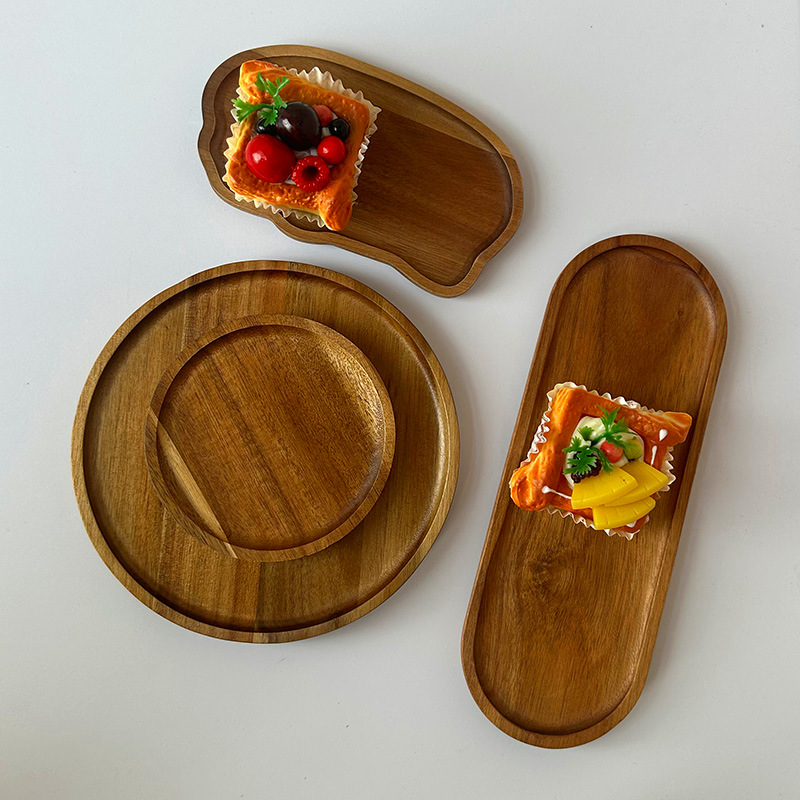 Paleta creativa de madera maciza de Xiangsimu transfronteriza, vajilla doméstica japonesa, plato de espuma seca, plato de frutas irregular, plato de refrigerios
