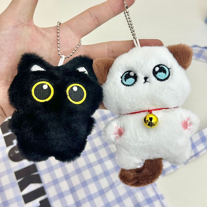 可爱呆萌吱吱叫大眼黑猫公仔挂件暹罗猫铃铛猫挂饰包包钥匙扣装饰|undefined