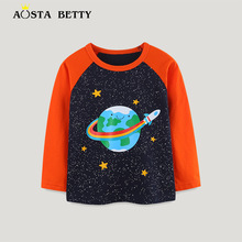 欧美风儿童T恤25秋季棉质男童运动衫时尚星球印花长袖儿童打底衫