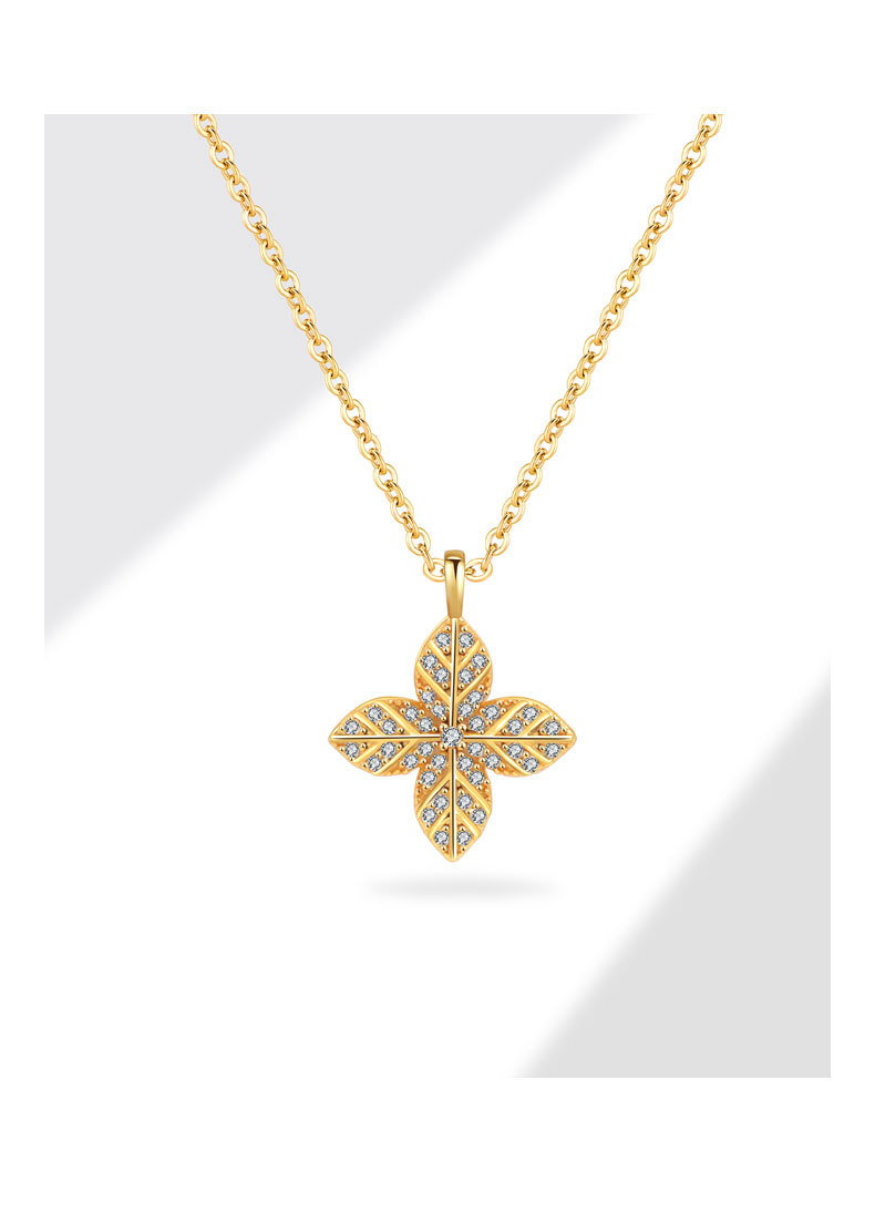 925 Sterling Silver Material 925 Sterling Silver Rhinestones Plating Floral Pendant Necklace