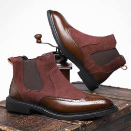 跨境男士尖头马丁靴休闲复古英伦风大码皮靴户外潮流时尚百搭皮靴