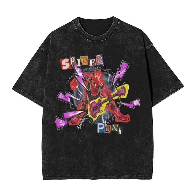 Spider-Man couple style unisex punk fashion shirt for women, street style, washed short-sleeve pure cotton Spider-Man couple style unisex punk fashion shirt for women, street style, washed short-sleeve pure cotton