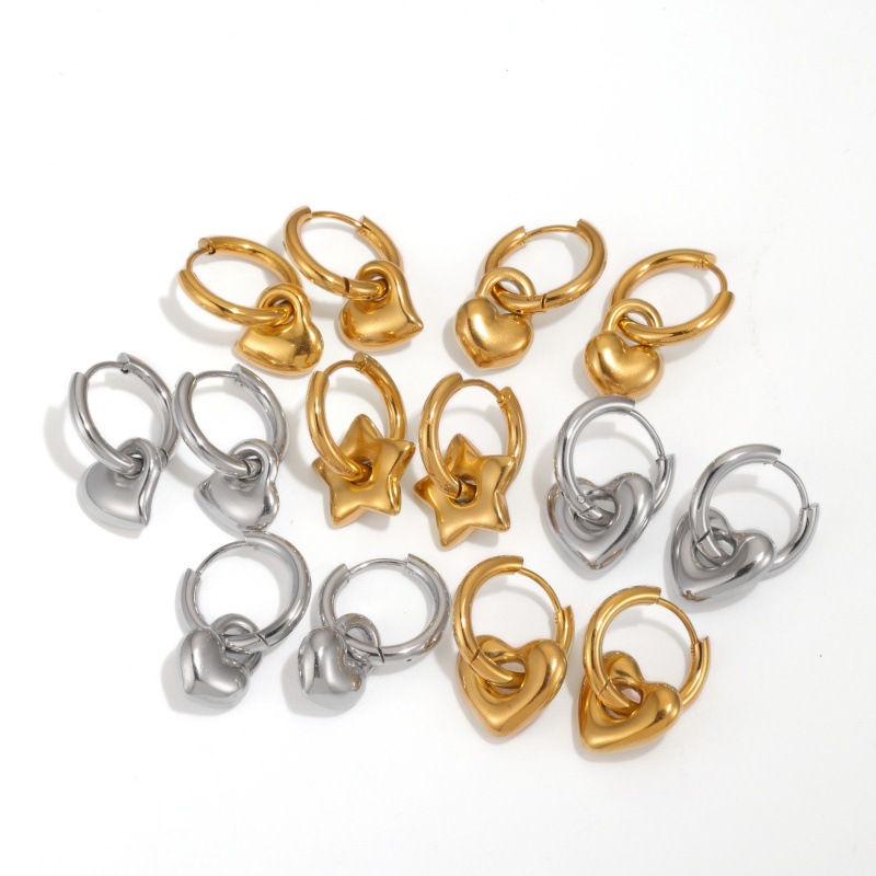11g Weight 304 Stainless Steel Ear Needle Material Drop Earrings Classification 1 Pair Quantity Holiday, Daily Occasion 304 Stainless Steel Material Star, Heart Shape Pattern Women's Gender Plating Design Basic, Modern Style, Classic Style Style 1 Pair Basic Modern Style Classic Style Star Heart Shape Plating 304 Stainless Steel Drop Earrings 2