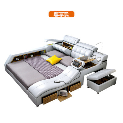 Suministro directo de fábrica cama doble de cuero multifuncional moderno simple tatami masaje eléctrico suave cama de boda de 1,8 m image 9