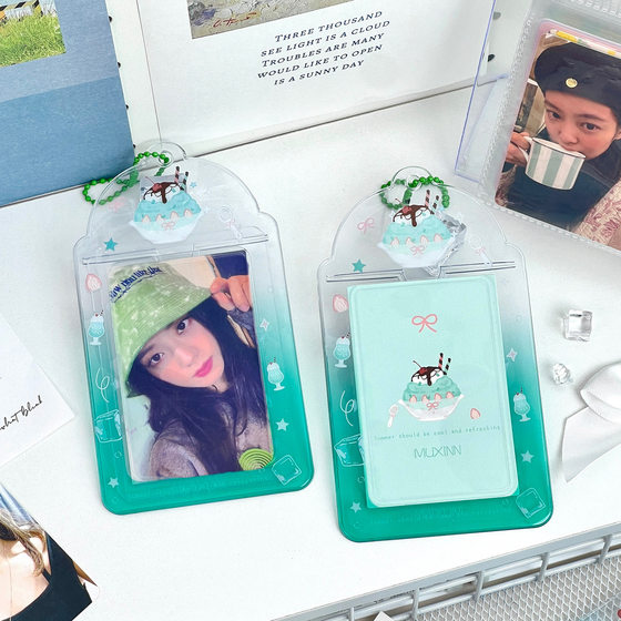 Muxinn Cool Summer Pvc Gradient Card Holder Bus Card Holder Meal Card 3inch Small Card Fan Can Hold Hard Card Holder Bag