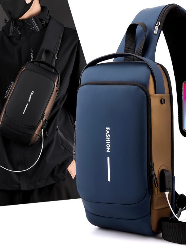 Bloqueo de contraseña anti-robo bolso de pecho de hombre mochila de motocicleta mochila deportiva al aire libre interfaz USB bolso de pecho mochila deportiva