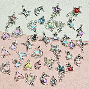 Micro-Inlaid Alloy Uv Color-Preserving Pendant DIY Jewelry Accessories Necklace Bear Heart Jewelry Pendant Semi-Finished Products Wholesale