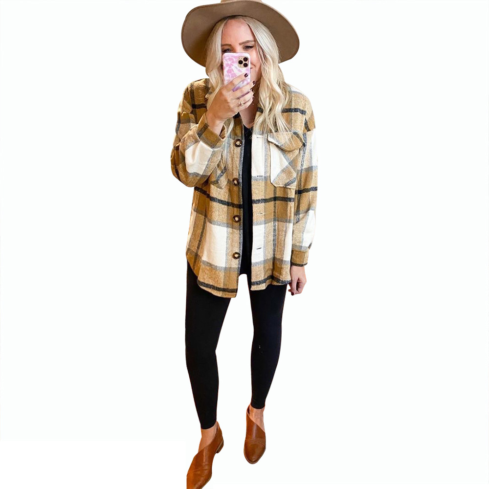 Casual Plaid Printed Long-Sleeved Shirt Jacket NSKX108713