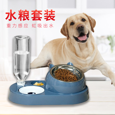 Pet cat Dog bowl ceramics Double bowls Kitty Dishes Upset Stainless steel Fanpen Dogs Drink plenty of water Dog food bowl