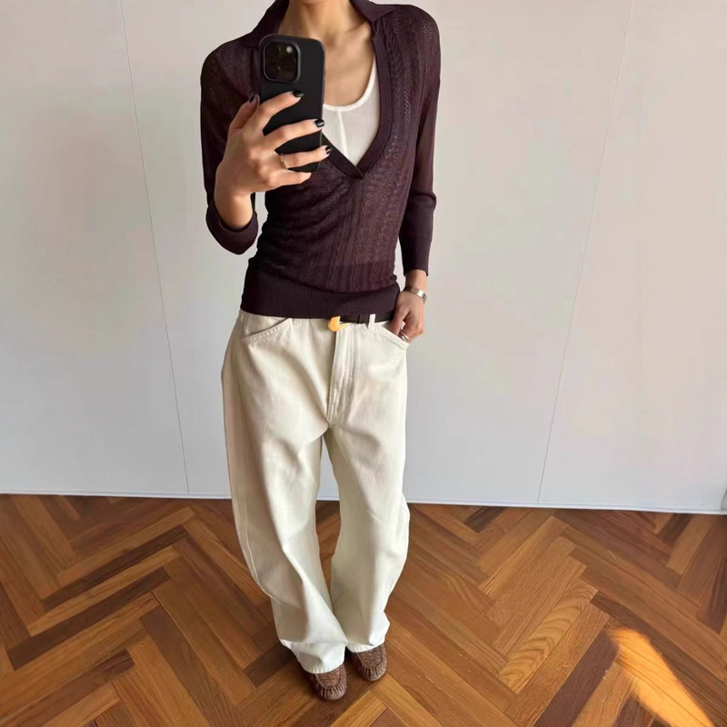 Spring and Summer Jacq Fashionable Retro Early-Adopter High-End Simple Commuter Versatile Casual Straight-Leg Curved Jeans Long Pants for Women