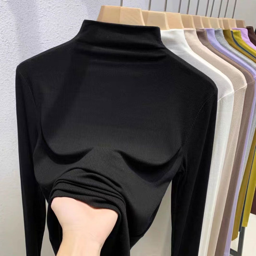 Women's High Neck Half Zip Base Layer Top - Long Sleeve Basic T-Shirt, Casual Slim Fit Blouse For Spring Autumn, Fashion Essential_voghion.com