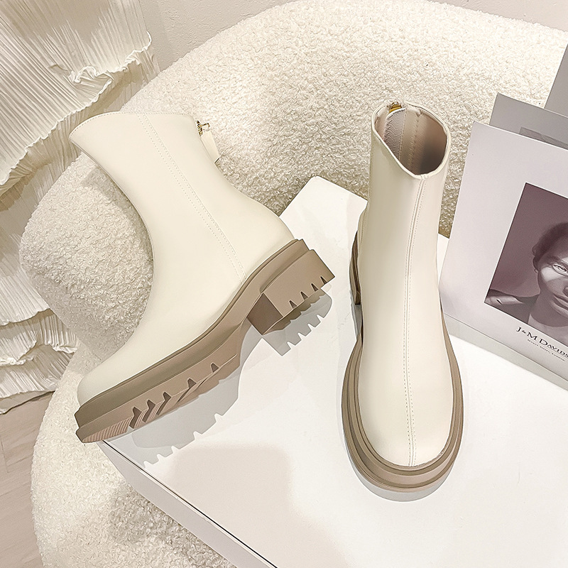 33 white short female niche 2024 autumn winter new small stature with increased thickness, thick soles, elastic and slim_voghion.com