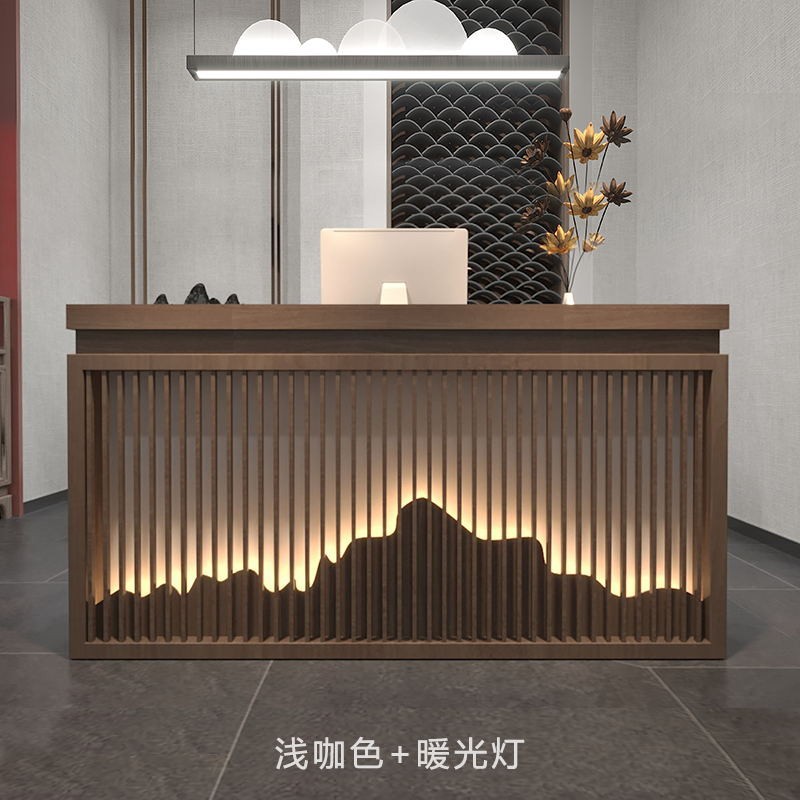 新中式收银台吧台公司前台接待台迎宾台采耳店理发店美容院收银台