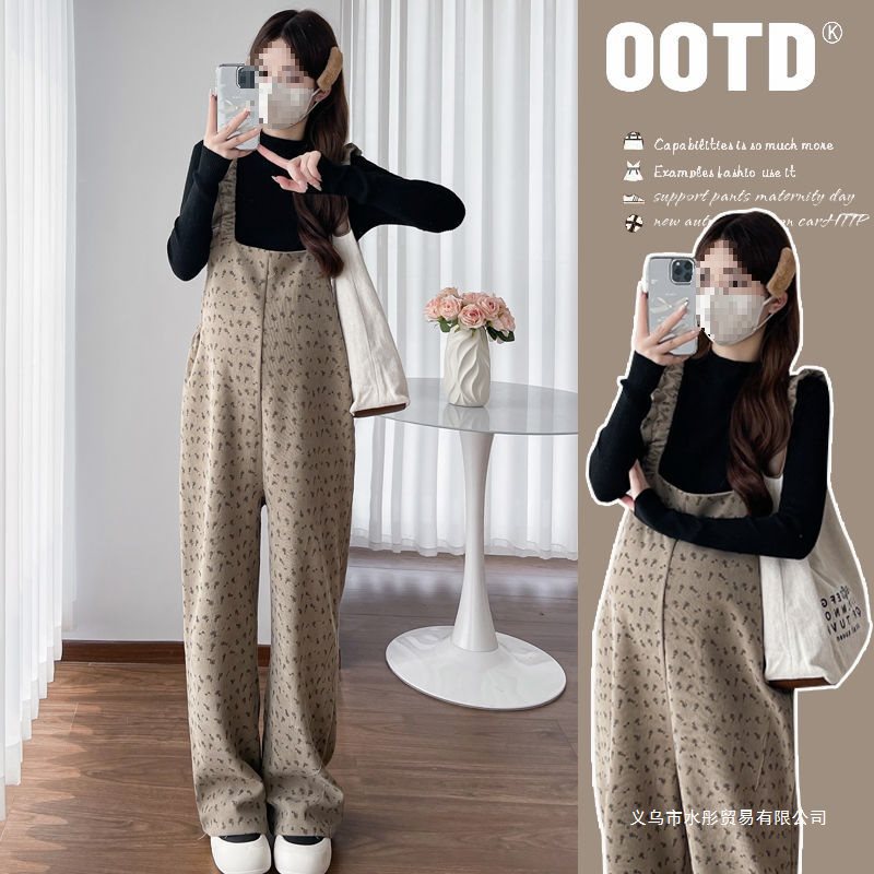 Maternity Overalls Spring & Fall Style for Small People to Wear Outside in Autumn and Winter 2024 New Fashionable and Loose Casual Two-Piece Set
