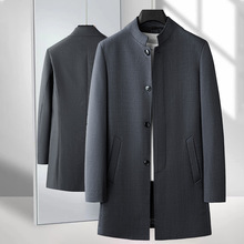 中长款风衣商务休闲男装春秋中老年男士中年立领爸爸装外套男风衣
