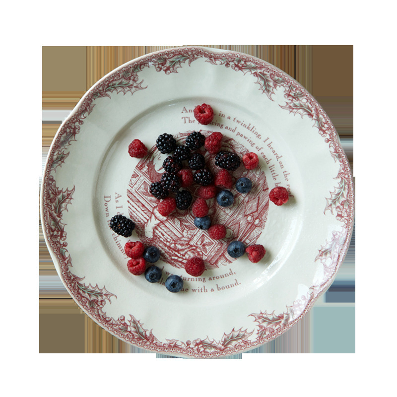 5Zw Wholesale Defective Special Price Ceramic Tableware Red Series Christmas Size Plates, Bowls and Flower Utensils, Full Batches for the Holiday