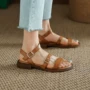 圆头一字简约复古低跟鞋