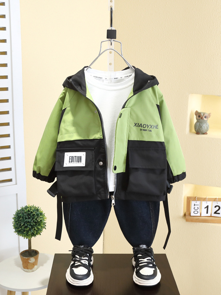 7569 cortavientos de correas a juego de colores para niños 2025 primavera nueva chaqueta casual para niños pequeños y medianos comercio exterior para niños