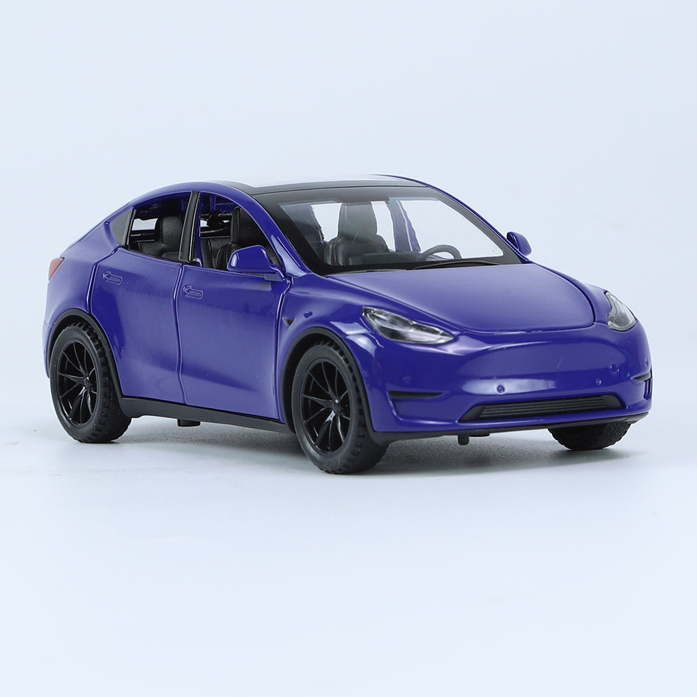 特斯MODELY拉仿真1/32合金汽車模型聲光回力兒童玩具擺件男孩批發