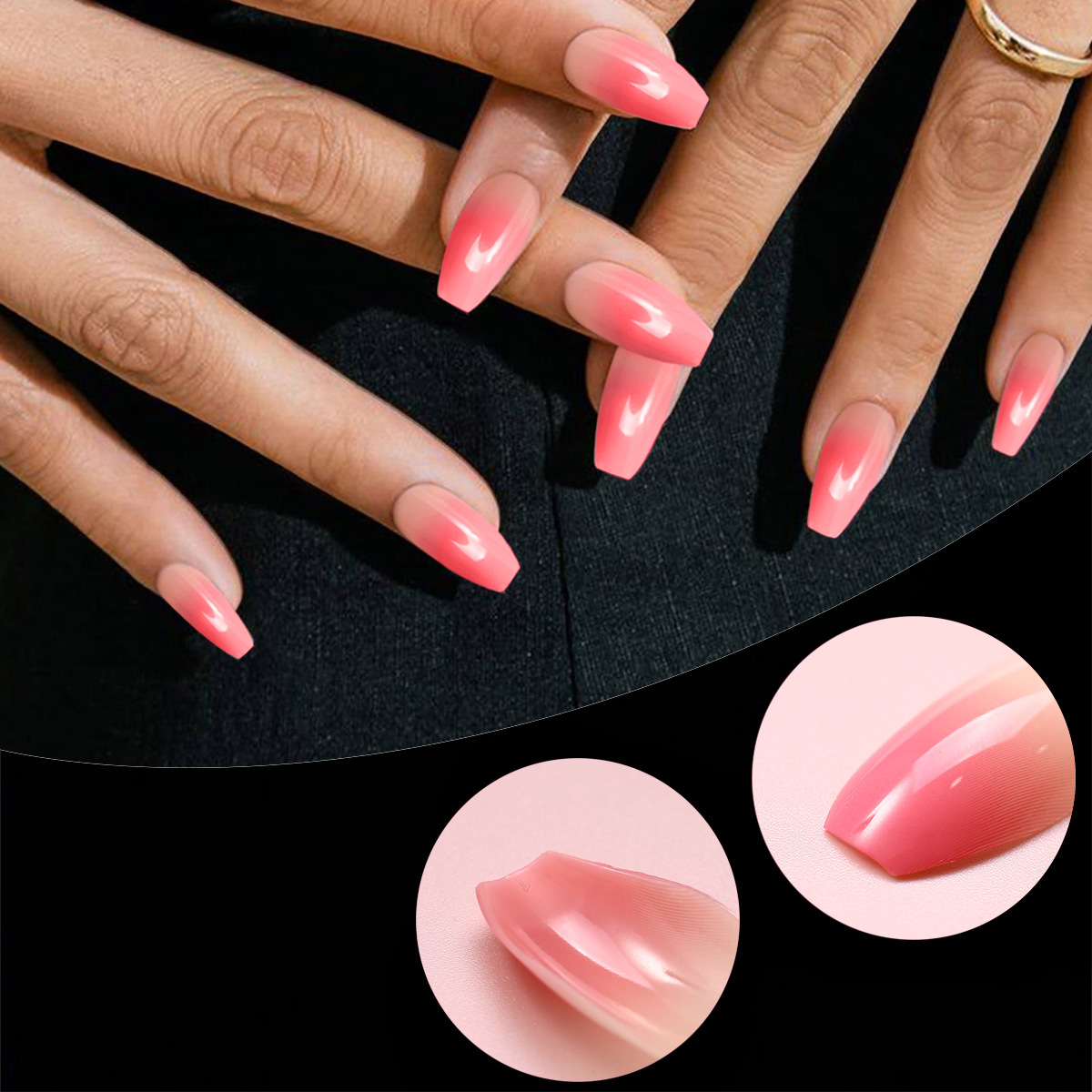 Parche de uñas con armadura de alta calidad 120 piezas en caja Parche de uñas postizas de longitud media trapezoidal de gradiente rosa