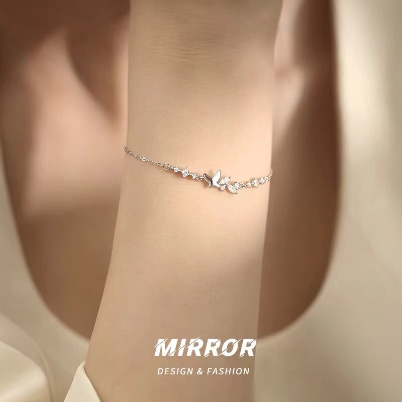 925 Silver Plated Diamond Butterfly Bracelet Women's Bracelet Distinctive Simple Girl Student Gift Accessories New Style 925 Silver Plated Diamond Butterfly Bracelet Women's Bracelet Distinctive Simple Girl Student Gift Accessories New Style