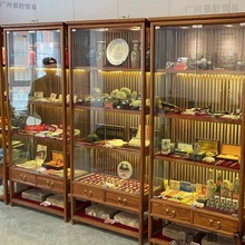 实木珠宝展示柜饰品首饰透明玻璃柜台展柜新中式高柜博物馆陈列柜