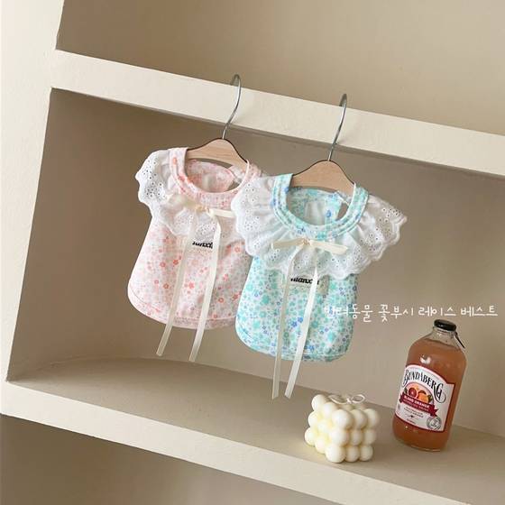 25 Korean Ins Style Spring and Summer Pet Home Cotton Floral Lace Vest Dog Cat Small Dog Clothes